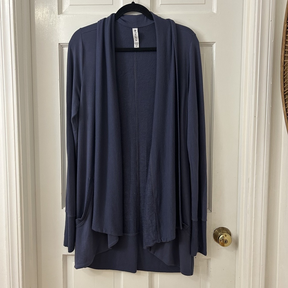 Athleta Pranayama Restore Wrap - Navy Blue Open-Front Draped Cardigan